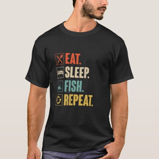 フィッシングを楽しむ人のための Eat Sleep Fish Repeat 面白い 釣り ファン ヴ Tシャツ (正面)