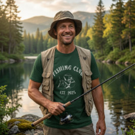 フィッシングクラブのグリーンTシャツ、釣り人向けおしゃれなトップス Tシャツ