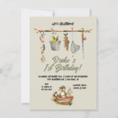 フィッシングダックの洗濯ひも誕生日パーティー 招待状 (正面)