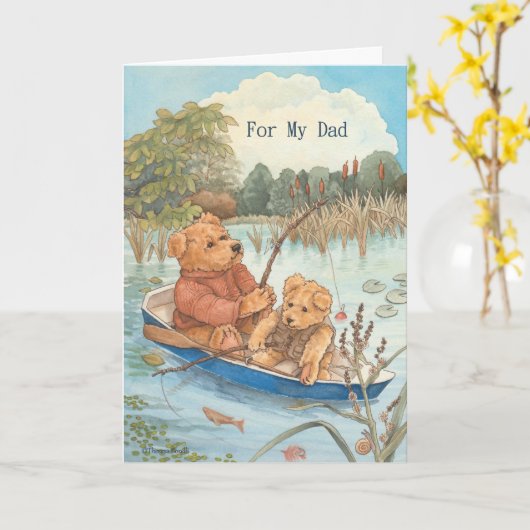 フィッシング テディベア かわいい 父の日のパパへのカード カード (黄色い花)