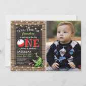 フィッシング バースデー | ラスティック ビッグワン フォト 招待状 (正面)