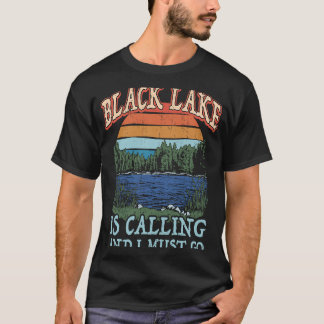 フィッシング ボート キャンプ レトロ 湖 休暇 ブラック Tシャツ