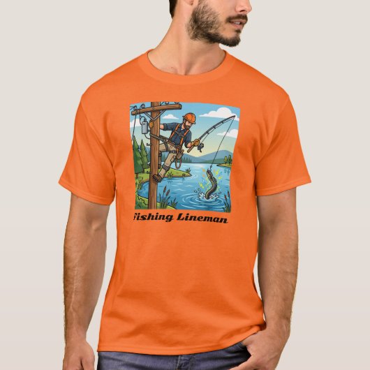 フィッシング ラインマン おもしろい 電線工 デザイン Tシャツ (正面)