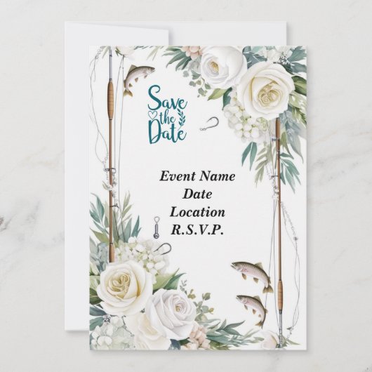 フィッシング ラバーズをテーマにした Save the Date 招待状 (正面)