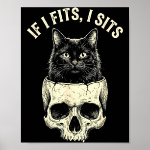 フィットするなら座る 黒猫 ドクロ柄 ミニマリスト 笑える ミーム ポスター