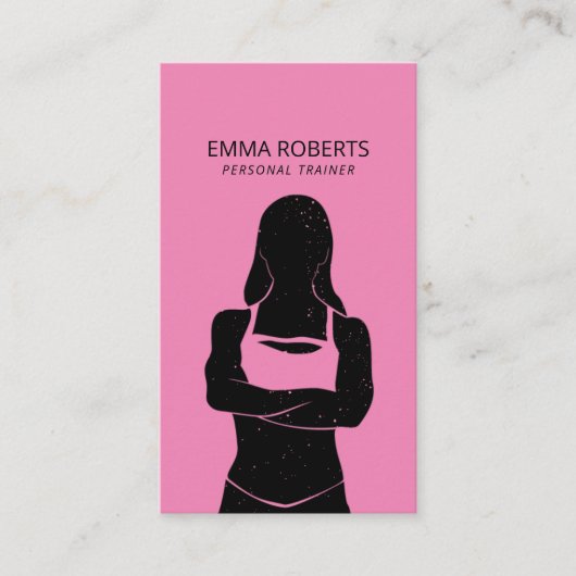 フィットガールパーソナルトレーナーブラック&ピンクフィットネス 名刺 (正面)