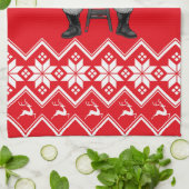 フィットネスおもしろいクリスマスイフツマスバルベルサンタジム キッチンタオル (折り畳み)