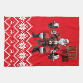 フィットネスおもしろいクリスマスイフツマスバルベルサンタジム キッチンタオル (横)