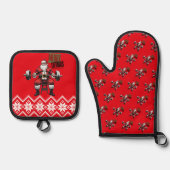 フィットネスおもしろいクリスマスイフツマスバルベルサンタジム 鍋つかみ&鍋敷きセット (正面)