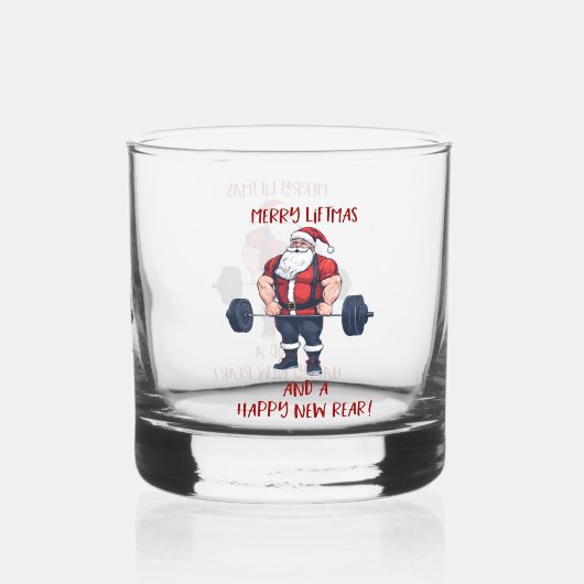 フィットネスおもしろいクリスマスイフツマスバルベルサンタパン ウイスキーグラス (裏面)