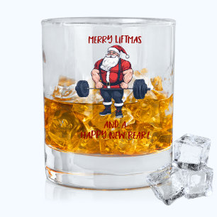 フィットネスおもしろいクリスマスイフツマスバルベルサンタパン ウイスキーグラス