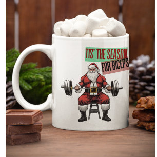 フィットネスおもしろいクリスマスバイクルーズバーベルサンタ コーヒーマグカップ