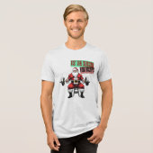フィットネスおもしろいクリスマスバイクルーズバーベルサンタ トライブレンドTシャツ (正面全面)
