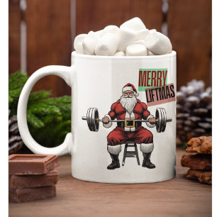 フィットネスおもしろいクリスマスリフトマスバルベルサンタ コーヒーマグカップ