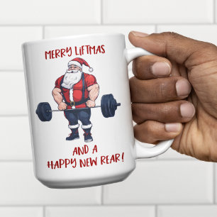 フィットネスおもしろいクリスマスリフトマスバルベルサンタ コーヒーマグカップ