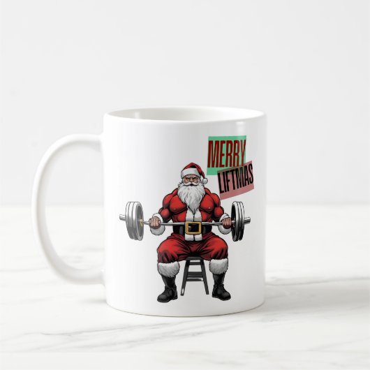 フィットネスおもしろいクリスマスリフトマスバルベルサンタ コーヒーマグカップ (左)