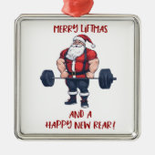 フィットネスおもしろいクリスマスリフトマスバルベルサンタ メタルオーナメント (正面)