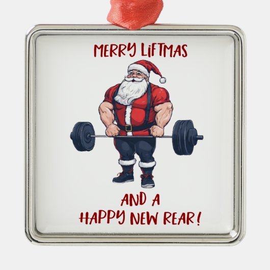 フィットネスおもしろいクリスマスリフトマスバルベルサンタ メタルオーナメント (正面)