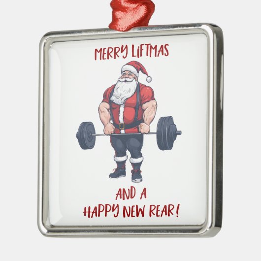フィットネスおもしろいクリスマスリフトマスバルベルサンタ メタルオーナメント (左)