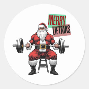 フィットネスおもしろいクリスマスリフトマスバルベルサンタ ラウンドシール