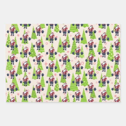 フィットネスおもしろいクリスマスリフトマスバルベルサンタ ラッピングペーパーシート (正面)