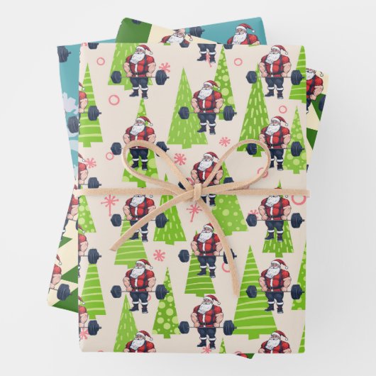 フィットネスおもしろいクリスマスリフトマスバルベルサンタ ラッピングペーパーシート (インサイチュ)