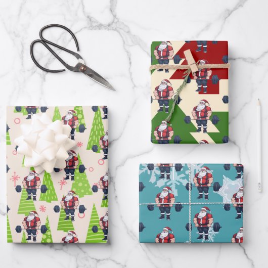 フィットネスおもしろいクリスマスリフトマスバルベルサンタ ラッピングペーパーシート (正面)
