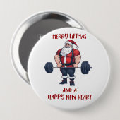 フィットネスおもしろいクリスマスリフトマスバルベルサンタ 缶バッジ (正面&裏面)