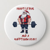 フィットネスおもしろいクリスマスリフトマスバルベルサンタ 缶バッジ (正面)