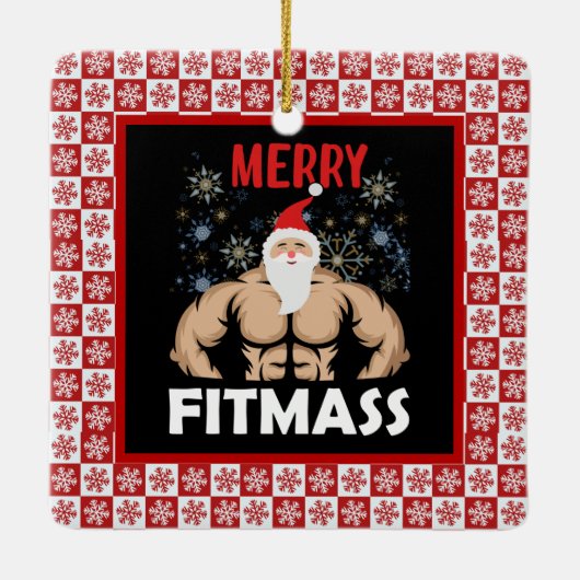 フィットネスおもしろいテーマのクリスマスフィッツマスジムトレーナー セラミックオーナメント (裏面)