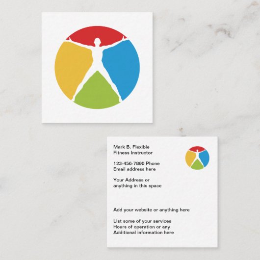 フィットネスのインストラクターのモダンなデザイン スクエア名刺 (正面/裏面)