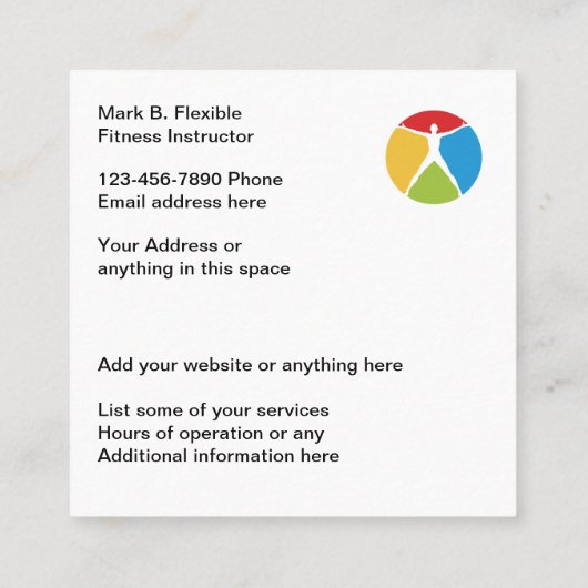 フィットネスのインストラクターのモダンなデザイン スクエア名刺 (裏面)