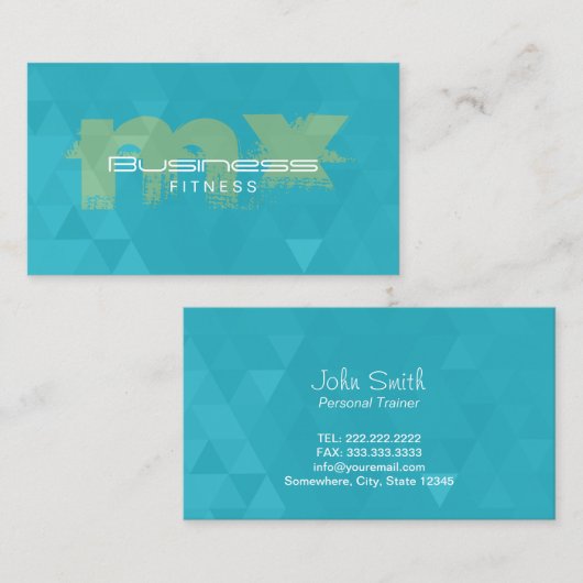 フィットネスのトレーナーのモダンなモノグラムのティール(緑がかった色) 名刺 (正面/裏面)