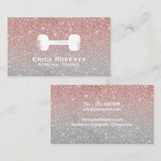 フィットネスのトレーナーのモダンのばら色の金ゴールド及び銀のグリッター 名刺 (正面/裏面)