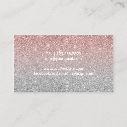 フィットネスのトレーナーのモダンのばら色の金ゴールド及び銀のグリッター 名刺 (裏面)