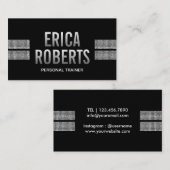 フィットネスのトレーナーの暗いモダンな銀製のスパンコールのストライプ 名刺 (正面/裏面)