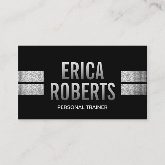 フィットネスのトレーナーの暗いモダンな銀製のスパンコールのストライプ 名刺 (正面)