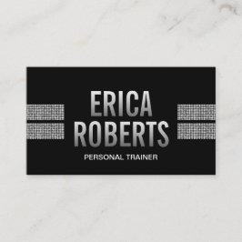 フィットネスのトレーナーの暗いモダンな銀製のスパンコールのストライプ 名刺
