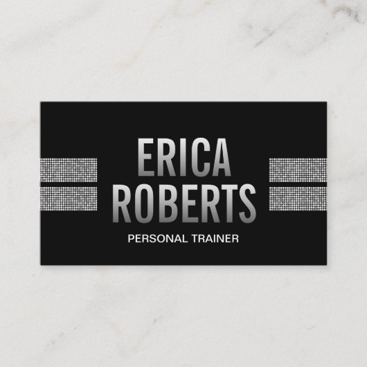 フィットネスのトレーナーの暗いモダンな銀製のスパンコールのストライプ 名刺 (正面)