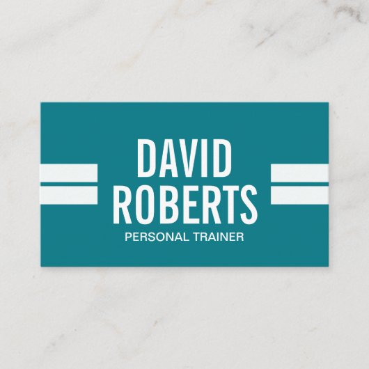 フィットネスのパーソナルトレーナーのモダンのストライプなティール（緑がかった色） 名刺 (正面)