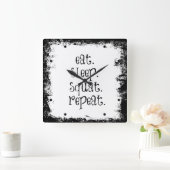 フィットネスの体育館の引用文: 食べて下さい、眠らせて下さい、しゃがんで下さい スクエア壁時計 (ホーム)