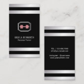 フィットネスの女の子のトレーナーのピンクのダンベルの銀のストライプ 名刺 (正面/裏面)