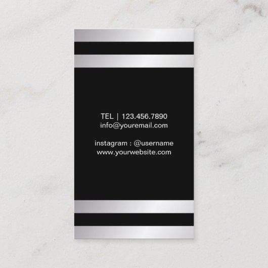 フィットネスの女の子のトレーナーのピンクのダンベルの銀のストライプ 名刺 (裏面)