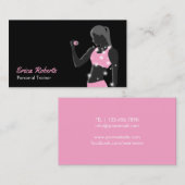 フィットネスの女の子のパーソナルトレーナーのモダンな黒い及びピンク 名刺 (正面/裏面)