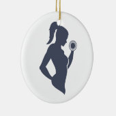 フィットネスの女の子はダンベルを持ち上げる セラミックオーナメント (右)