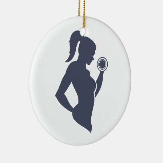 フィットネスの女の子はダンベルを持ち上げる セラミックオーナメント (右)