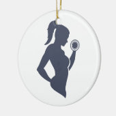 フィットネスの女の子はダンベルを持ち上げる セラミックオーナメント (左)