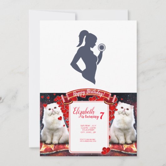 フィットネスの女の子はダンベルを持ち上げる 招待状 (正面)