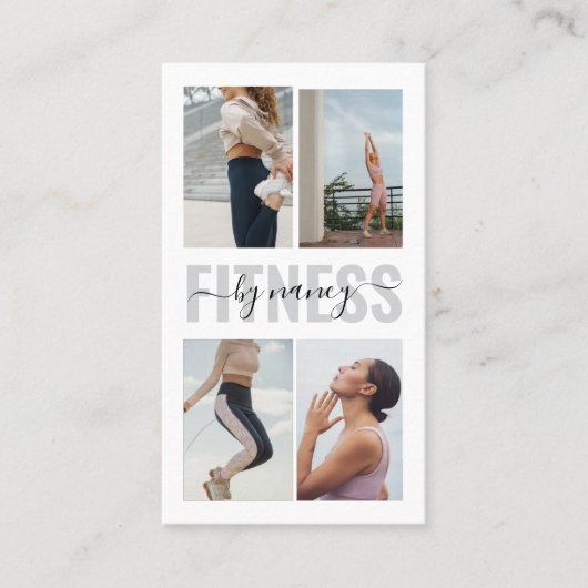 フィットネスはっきりしたタイポグラフィ写真コラージュQrコード 名刺 (正面)