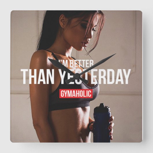 フィットネスやる気を起こさせるジム スクエア壁時計 (正面)